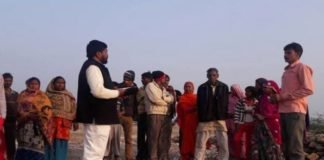 BJP leader Ashok Verma, who came to take stock of illegal constructions in Behind Kala Gram Panchayat