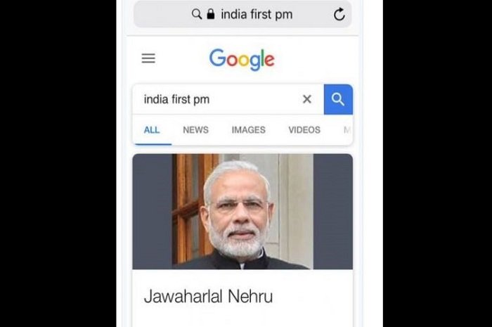 google show the result of India first PM Is Naredra Modi